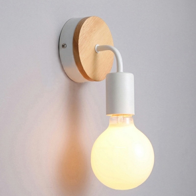 Nordic Post-Modern Solid Wood Small Wall Lamp Bare Bulb Wall Mount Lighting for Bedroom