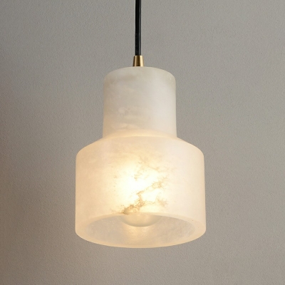 Nordic Stone Pendant Metal Single Bulb Dining Room Hanging Light in White with 59 Inchs Height Adjustable Cord