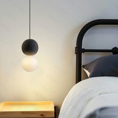 Novelty Simple Mini Snowball Pendant Cement 1-Light Living Room Pendulum Light with Milk Glass Shade