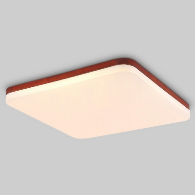 Red Brown LED Flush Mount Light Asian Style Wood Acrylic 2 Inchs Height Ceiling Lamp for Bedroom