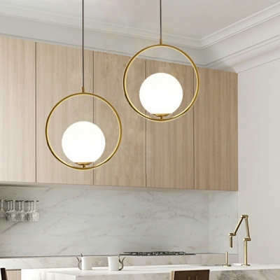 Ring Hanging Light with White Glass Ball Shade Mini Pendant Fixtures for Bedroom Kitchen