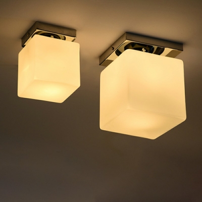 Simple LED Flush Mount Ceiling Lighting Fixture Glass Cube Flushmount Light in White