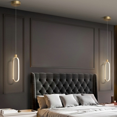 Simple LED Pendant Postmodern Bedroom Metal Oval with 79 Inchs Height Adjustable Cord Hanging Lamp