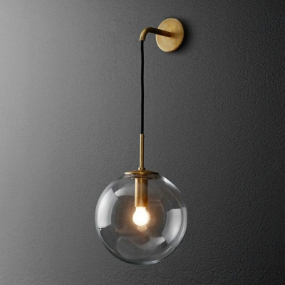 Simplicity 1-Bulb Clear Glass Globe Flush Mount Wall Sconce Bedroom Bedside Wall Mounted Lights