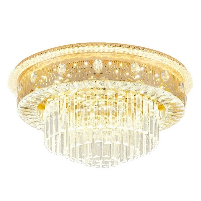 Single Light Round Crystal Modernist Bedroom Flush Mount Lighting LED Semi Flush