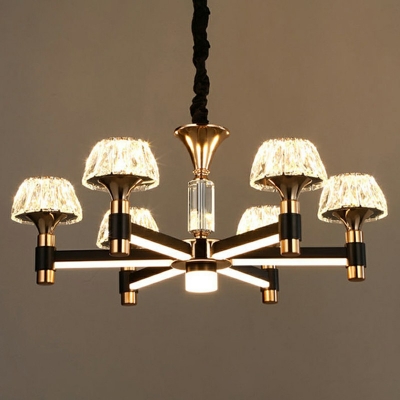 Black Dining Room Ceiling Chandelier Modernist LED Pendant Lamp with Barrel Crystal Shade