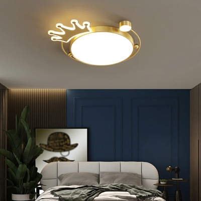 Brass Crown Ceiling Light LED Light Circle Metal Shade 1.5 Inchs Height Flush Mount Ceiling Light for Children Bedroom