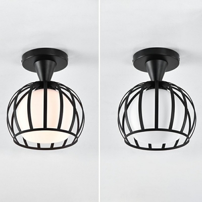 Contemporary Ceiling Light Metal Ceiling Mount with 1 Light Glass Globe Shade Semi Flush for Hallway