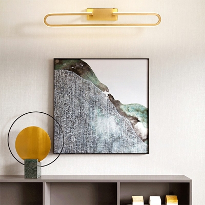 Golden Oval Shape Metallic Flush Wall Sconce Post-Modern LED Wall Mount Lamp for Bedroom in 3 Colors Light