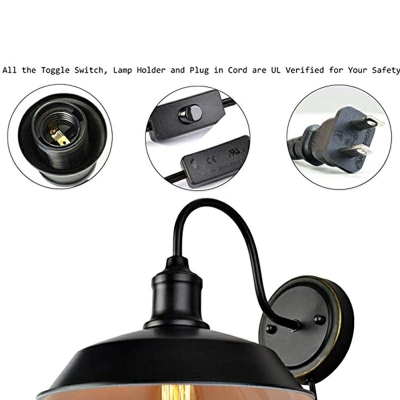 Industrial Style Single Light Wall Sconce with Metal Railroad Shade for Barn Restaurant in Black