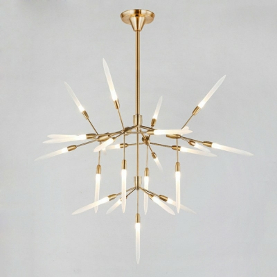 Modern Gold Hanging Lights Multi Light Branching LED Chandelier in Acrylic Shade Living Room Staircase Hotel Slim Wands Chandeliers