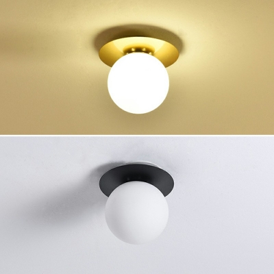 Modern Simplicity 1-Head Semi Flush Light White Globe Glass Shade 7 Inchs Height Ceiling Light
