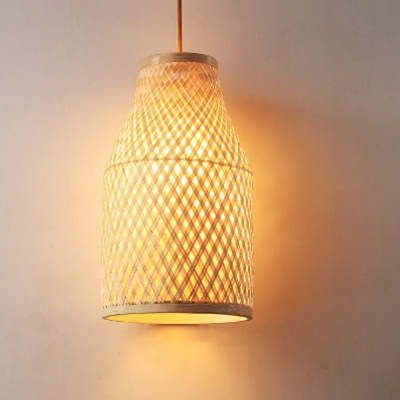 Rattan Strawman Down Lighting Pendant Rustic 1 Bulb Restaurant Bar Hanging Lamp in Beige