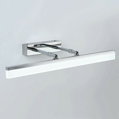 Silver Metal Linear Mirror Front Lamp Minimalist Rectangle Acrylic White LED 1-Light Wall Lamp