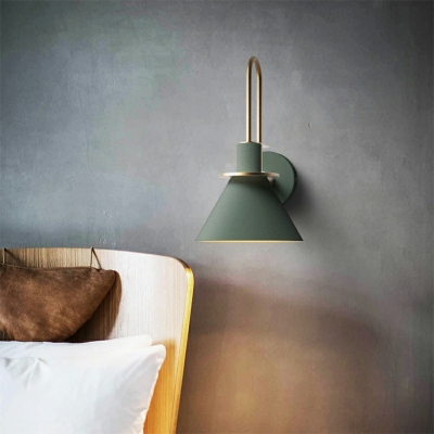 Tapered Shape Sconce 1 Bulb Metal Wall Mounted Light Fixture with Arc Arm