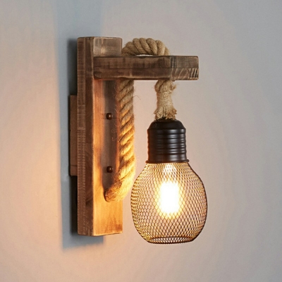 Vintage Industrial Wall Light 1 Light 8 Inchs Wide Natural Rope Sconce Light for Bar Coffee Shop