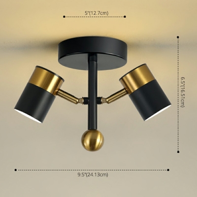 Black-Gold Semi Flush Mount Ceiling Light Adjustable Angle Metallic Ceiling Lamp for Living Room