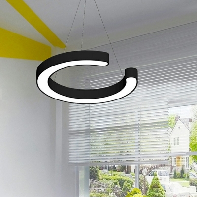 C-Shade Modern Living Room Pendant Black Fabric in White Light Hanging Lamp