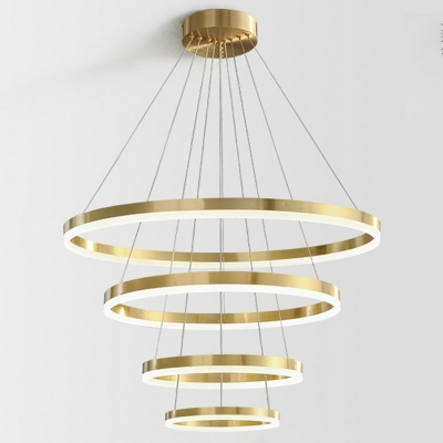 Contemporary Style Brass Round Iron Ring Chandelier Bedroom Pendant Lighting