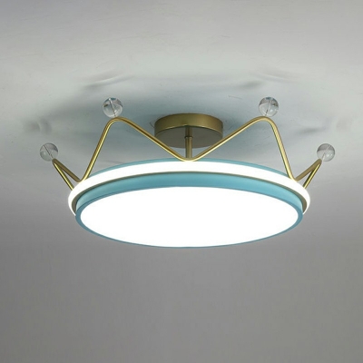 Crown Girls Bedroom Flush Ceiling Light Acrylic LED 8.5 Inchs Height Cartoon Flush Mount Fixture with Crystal