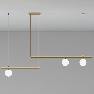 Curve Metal Pendant Lighting Minimalist Gold LED Hanging Island Light with White Glass Shade
