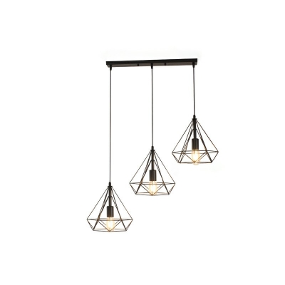 Diamond Form Black Pendant Industrial Living Room Iron Cage Hanging Lamp