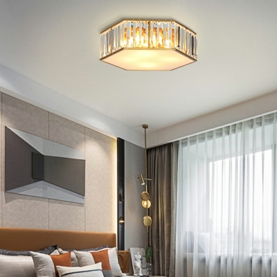 Gold Hexagon 4 Lights Ceiling Lamp Modern Crystal Ceiling Mount for Bedroom