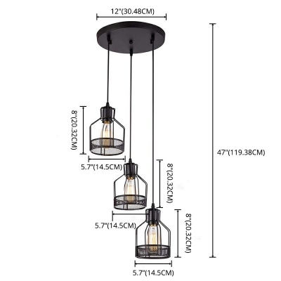 Industrial Style 3 Heads Metal Cage Hanging Lamp Pendant Lights over Kitchen Island