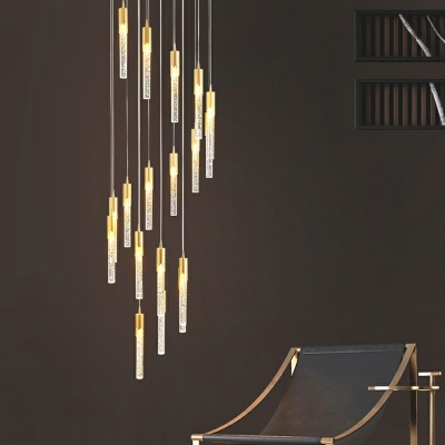 Linear Shade Hallway Pendant Light Hammered Crystal Warm Light Moden Hanging Lamp
