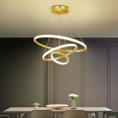 Modern Simple Round Ring Golden Chandelier Metal Multi-Layer Pendant Light for Living Room