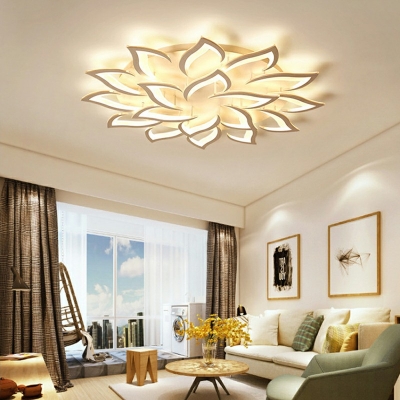 Multi Light LeavesLED Ceiling Lamp Modern Fashion Arcylic Semi Flush Mount Light in White for Living Room