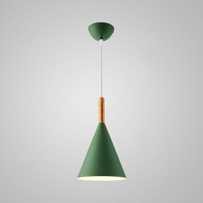 Multiple Macaron Color Nordic Living Room Pendant Metal and Wood Cone Lid Shade 1-Head Hanging Lamp