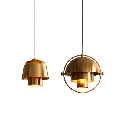 Post Modern Pendant Lamp Metal 1 Bulb Gold Hanging Light for Dining Room with 43 Inchs Height Adjustable Cord