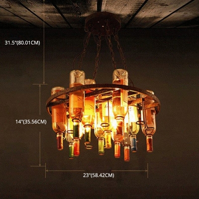 Restaurant Hanging Light with Wine Glass Wrought Iron Multi-Color Chandelier 14 Inchs Height in Rust