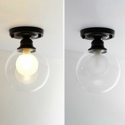 Simplicity Ceiling Light with 1 Bi-Bulb Glass Globe Shade Black Flush Mount Ceiling Fixture for Hallway