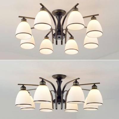 Traditional Style Black Classic LED Suspension Light Dome Glass Flush Mount Dining Room Light Fixtures