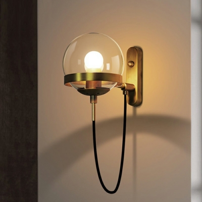 Vintage Single Light Globe Wall Sconce Clear Glass Suspender Wall Lighting in Bronze for Aisle