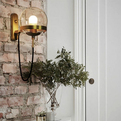 Vintage Single Light Globe Wall Sconce Clear Glass Suspender Wall Lighting in Bronze for Aisle