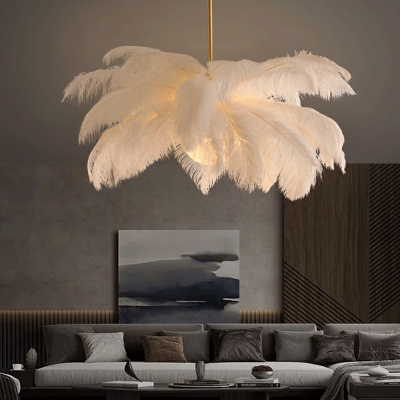 White Feather Layers Pendant Chandelier Contemporary 19 Inchs Height  Hanging Ceiling Light for Bedroom