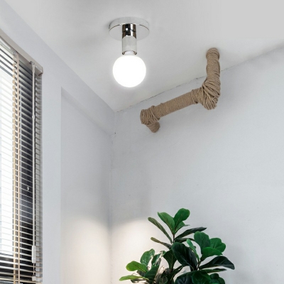 White Glass Global Shaped Flush Ceiling Light 1 Light Modern Simple Corridor Flush Light