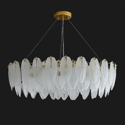 White Textured Glass Leaf Chandelier Contemporary with 39.5 Inchs Height Adjustable Cord Hanging Light Kit