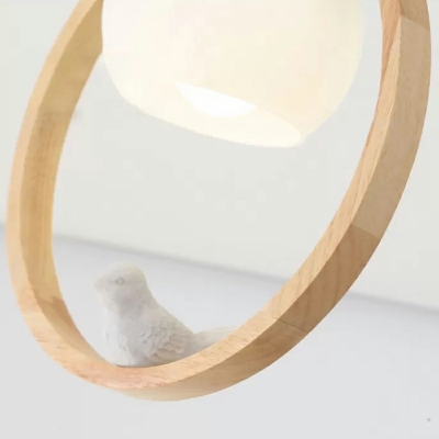 Wood Ring Semi Flush Mounted Ceiling Light 1 Head Modern Close To Ceiling Lighting Fixture with Glass Globe Shade