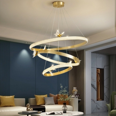 1/2/3 Tiers Bedroom Pendant Lighting All Copper Acrylic Round LED Chandelier