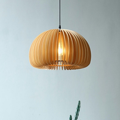 Asian Style 1 Head Pumpkin Ring Shape Wooden Pendant Lamp Hanging for Dining Room