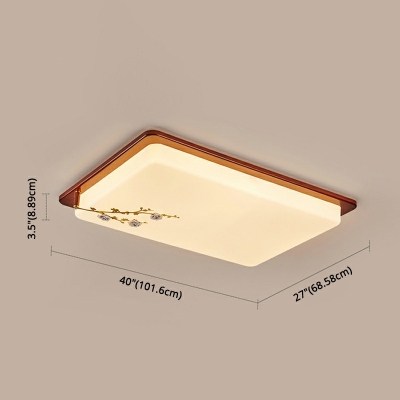 Brown LED Flush Mount Light Asian Style Wood Acrylic 3.5 Inchs Height Ceiling Lamp for Bedroom in 3 Colors Light