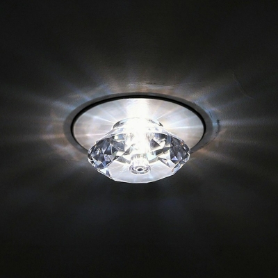Clear Crystal Diamond Flush Mount Ceiling Lamp 1 Head Simplistic Ceiling Light for Hallway