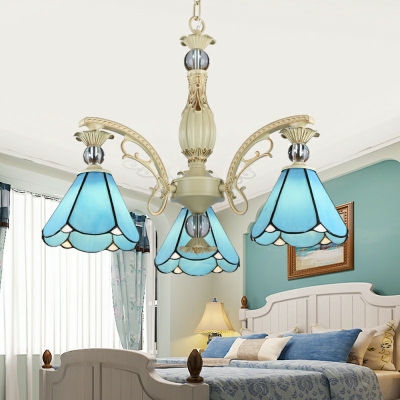 Cone Hanging Light Glass Tiffany Style Chandelier in Blue for Shop Hotel Bedroom with 19.5 Height Adjustable Chain