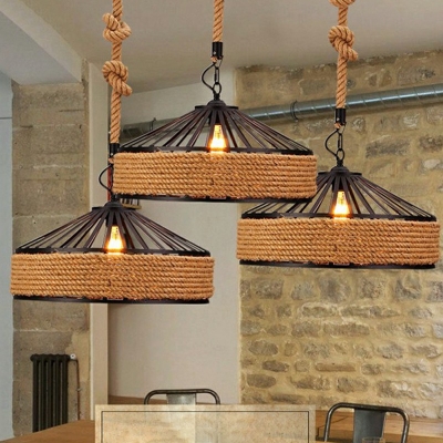 Conical Rope Pendant Light Kit Farmhouse 1-Light 7 Inchs Height Restaurant Ceiling Hang Light in Black