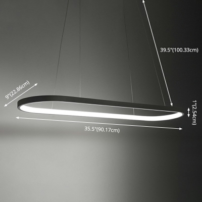 Dining Room Black LED Island Pendant Minimalist Hanging Lamp with Elongated Metal Frame