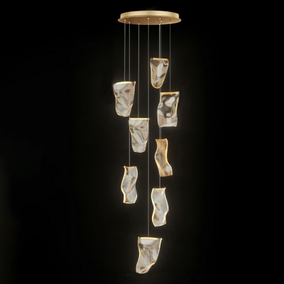 Golden Irregular Pendant Lamp Modernism Acrylic Multiple Hanging Light for Stairway